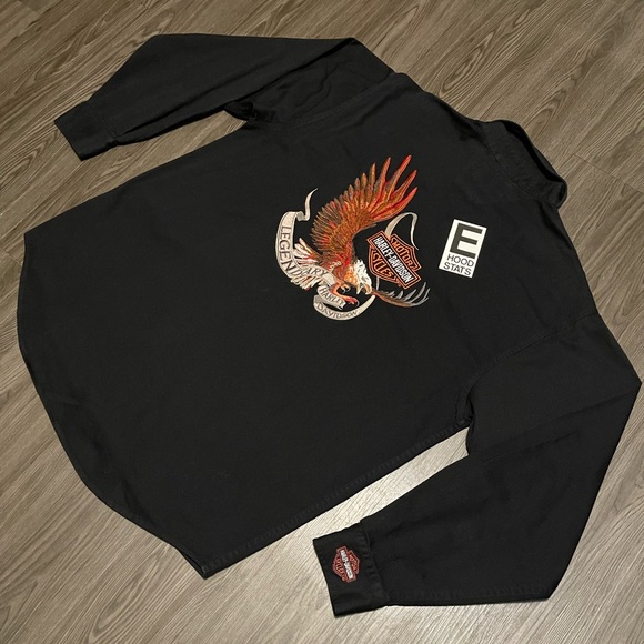 Harley Davidson Black Button Down Long Sleeve Embroidered Logo Mens Size L Shirt - Picture 12 of 17